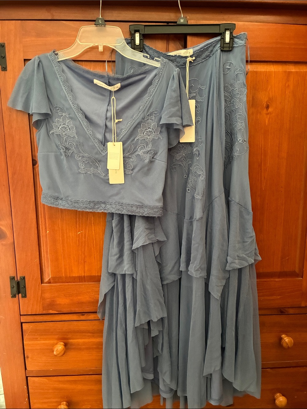 Altar'd State Dusty Blue Embroidered High-Low Two-Piece Dress Set